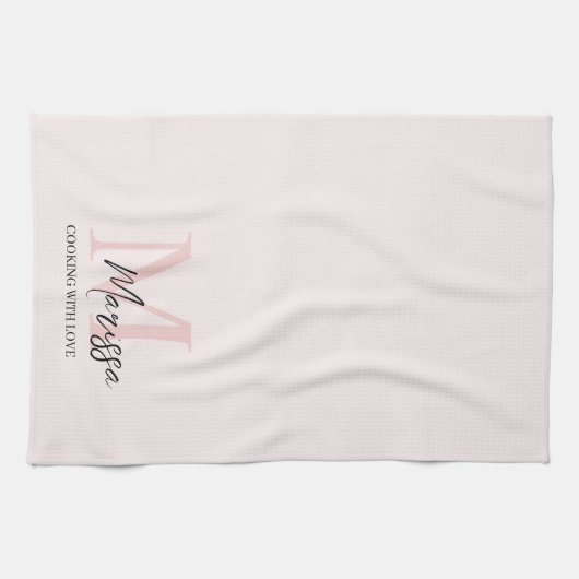 Linge De Cuisine Monogramme minimal initial et nom Pastel rose (Horizontal)