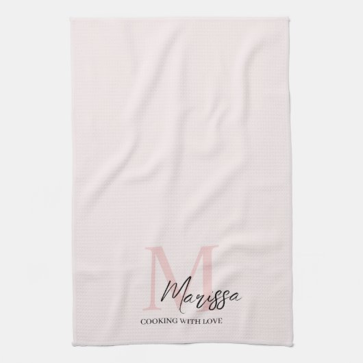 Linge De Cuisine Monogramme minimal initial et nom Pastel rose (Vertical)