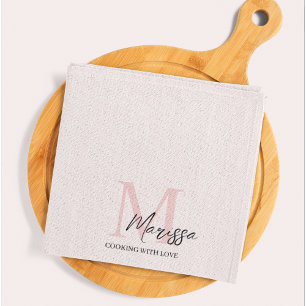 Linge De Cuisine Monogramme minimal initial et nom Pastel rose