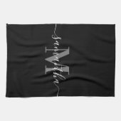 Linge De Cuisine Monogramme minimaliste noir (Horizontal)
