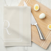 Linge De Cuisine Monogramme moderne à rayures neutres Personnalisé (Quart Plié)