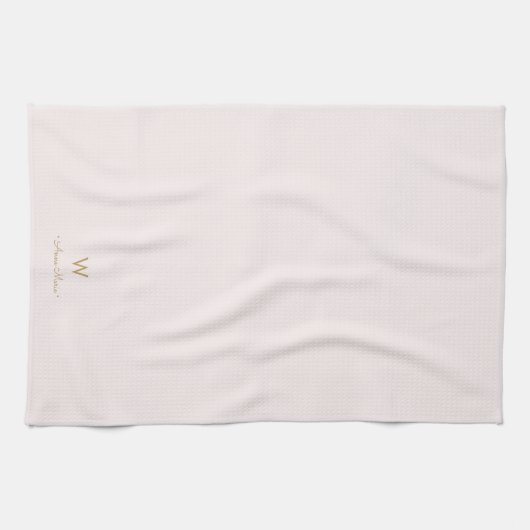 Linge De Cuisine Monogramme moderne Blush Pink Gold Script (Horizontal)