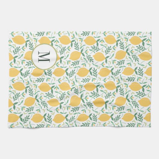 Linge De Cuisine Monogramme moderne citron vert jaune Feuille (Horizontal)