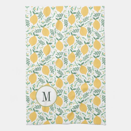 Linge De Cuisine Monogramme moderne citron vert jaune Feuille (Vertical)