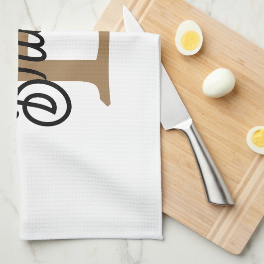 Linge De Cuisine Monogramme moderne élégant Nom Black Gold Script (Quart Plié)