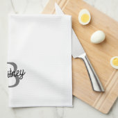 Linge De Cuisine Monogramme moderne élégant Nom noir Gris noir Scri (Quart Plié)