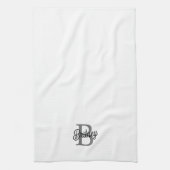 Linge De Cuisine Monogramme moderne élégant Nom noir Gris noir Scri (Vertical)