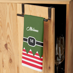 Linge De Cuisine Monogramme moderne Elfe Pine Vert Vacances