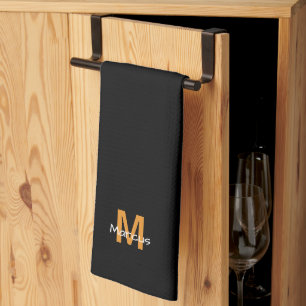 Linge De Cuisine Monogramme moderne noir chic