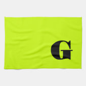 Linge De Cuisine Monogramme Moderne Noir | Jaune Néon Lime (Horizontal)