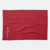 Linge De Cuisine Monogramme moderne rouge blanc Script personnalisé (Horizontal)