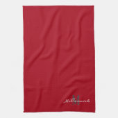 Linge De Cuisine Monogramme moderne rouge blanc Script personnalisé (Vertical)