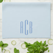 Linge De Cuisine Monogramme Moderne Trois Lettres Bleu (Plié)