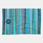 Linge De Cuisine Monogramme Monochrome Bleu Vague Bleu Faux Point O (Horizontal)