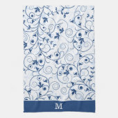 Linge De Cuisine Monogramme Motif à feuille bleue rétro (Vertical)