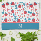 Linge De Cuisine Monogramme Motif de fraise bleu rouge Boho (Plié)