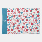 Linge De Cuisine Monogramme Motif de fraise bleu rouge Boho (Horizontal)