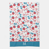 Linge De Cuisine Monogramme Motif de fraise bleu rouge Boho (Vertical)