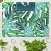 Linge De Cuisine Monogramme Motif de verdure tropicale Feuille de M (Plié)