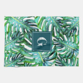 Linge De Cuisine Monogramme Motif de verdure tropicale Feuille de M (Horizontal)