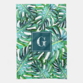 Linge De Cuisine Monogramme Motif de verdure tropicale Feuille de M (Vertical)