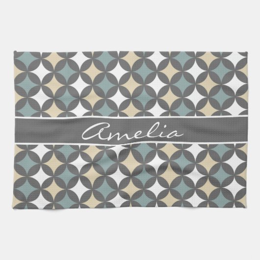 Linge De Cuisine Monogramme Motif géométrique gris moderne (Horizontal)