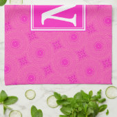Linge De Cuisine Monogramme motif rose chaud cercles (Plié)