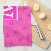 Linge De Cuisine Monogramme motif rose chaud cercles (Quart Plié)