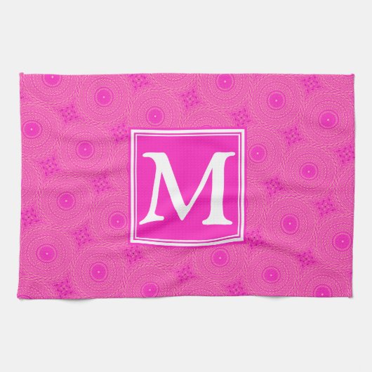 Linge De Cuisine Monogramme motif rose chaud cercles (Horizontal)