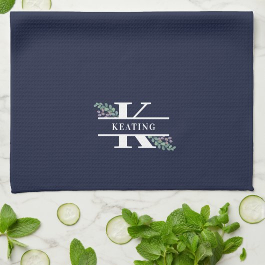 Linge De Cuisine Monogramme Navy Blue Greenery & Berries  (Plié)