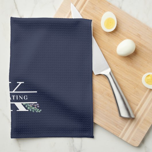 Linge De Cuisine Monogramme Navy Blue Greenery & Berries  (Quart Plié)