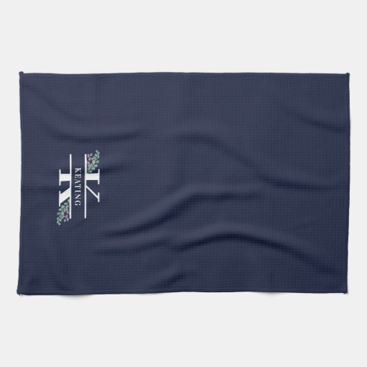Linge De Cuisine Monogramme Navy Blue Greenery & Berries  (Horizontal)
