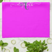 Linge De Cuisine Monogramme néon fluorescent rose (Plié)