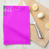 Linge De Cuisine Monogramme néon fluorescent rose (Quart Plié)