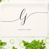 Linge De Cuisine Monogramme neutre simple élégant script initiales