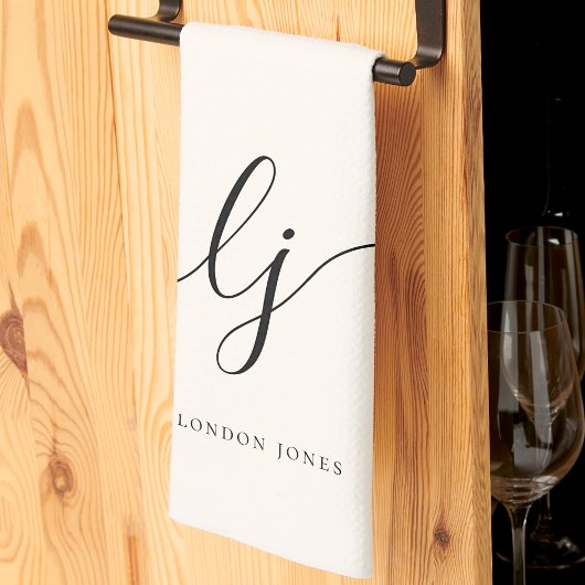 Linge De Cuisine Monogramme neutre simple élégant script initiales