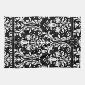 Linge De Cuisine Monogramme noir blanc Damas floral (Horizontal)
