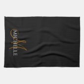 Linge De Cuisine monogramme noir & blanc initiale nom personnalisé (Horizontal)