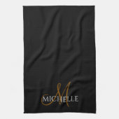 Linge De Cuisine monogramme noir & blanc initiale nom personnalisé (Vertical)