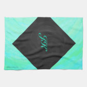 Linge De Cuisine Monogramme noir et bleu de la menthe (Horizontal)