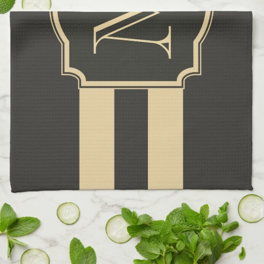 Linge De Cuisine Monogramme noir et or (Plié)