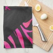 Linge De Cuisine Monogramme noir et rose chaud Zebra Design (Quart Plié)
