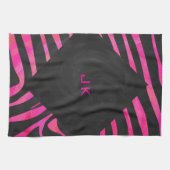 Linge De Cuisine Monogramme noir et rose chaud Zebra Design (Horizontal)