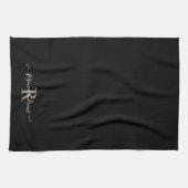 Linge De Cuisine Monogramme noir moderne personnalisé Nom initial (Horizontal)