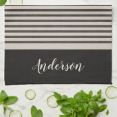 Linge De Cuisine Monogramme noir turc rayures | Ferme (Plié)