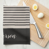 Linge De Cuisine Monogramme noir turc rayures | Ferme (Quart Plié)