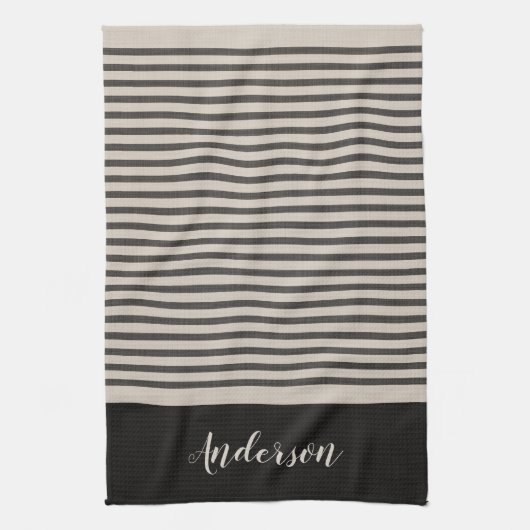 Linge De Cuisine Monogramme noir turc rayures | Ferme (Vertical)