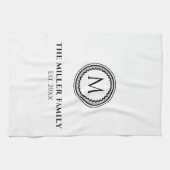 Linge De Cuisine Monogramme | Nom de famille | Blanc noir et gris (Horizontal)