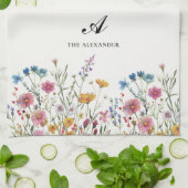 Linge De Cuisine Monogramme Nom de famille Fleur sauvage Boho Chic (Plié)