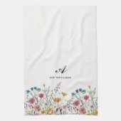 Linge De Cuisine Monogramme Nom de famille Fleur sauvage Boho Chic (Vertical)